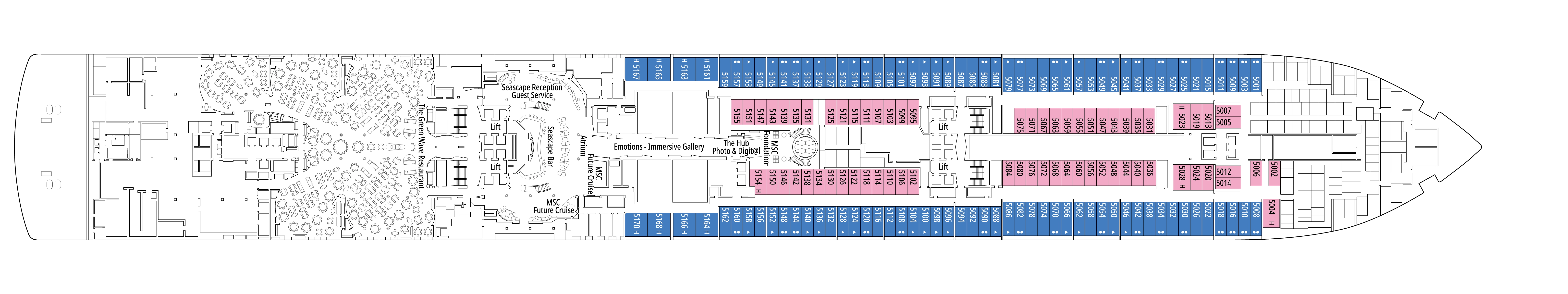 MSC Seascape, Deck 5: official cabin and venue layout