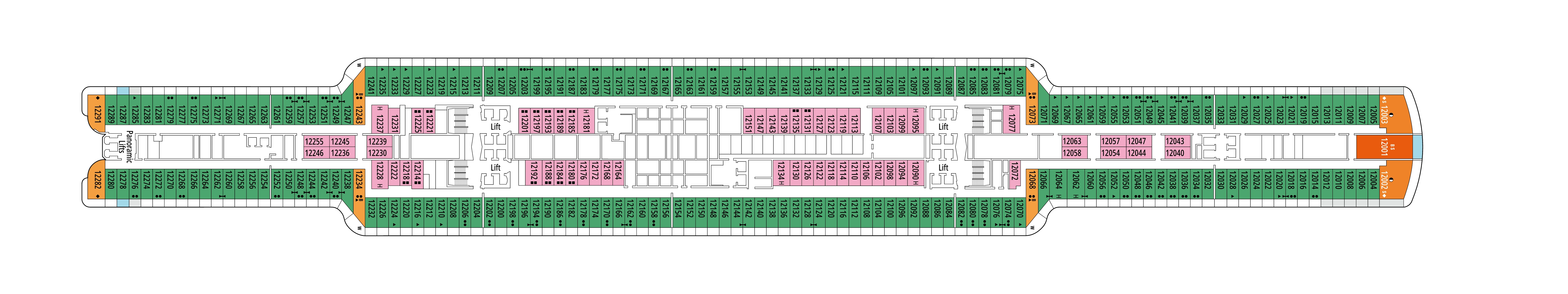 MSC Seascape, Deck 12: official cabin and venue layout