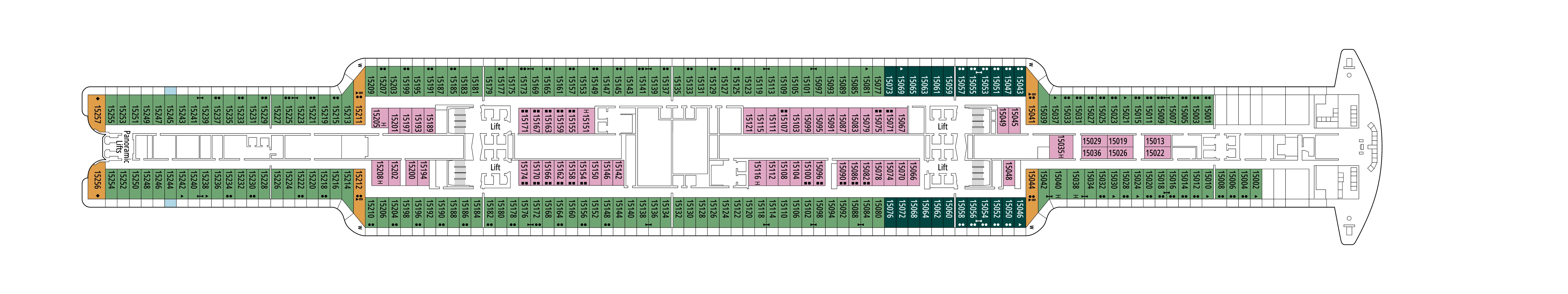 MSC Seascape, Deck 15: official cabin and venue layout