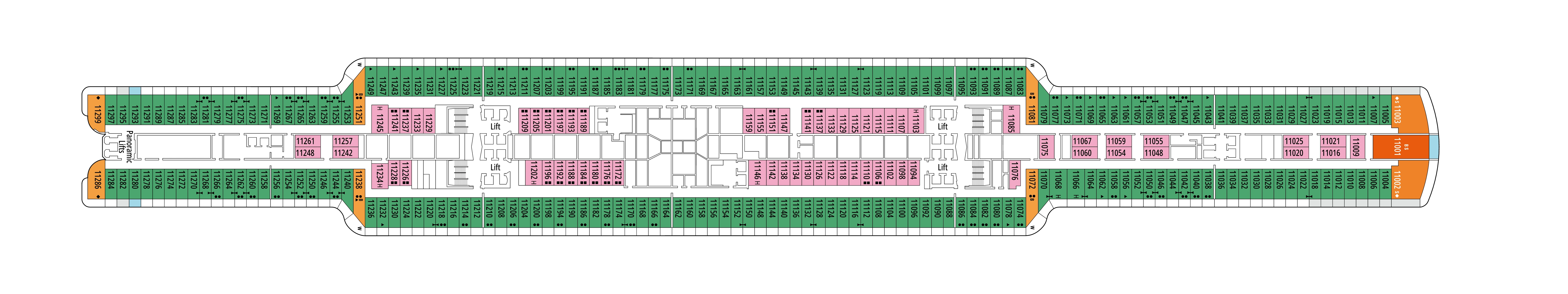 MSC Seascape, Deck 11: official cabin and venue layout