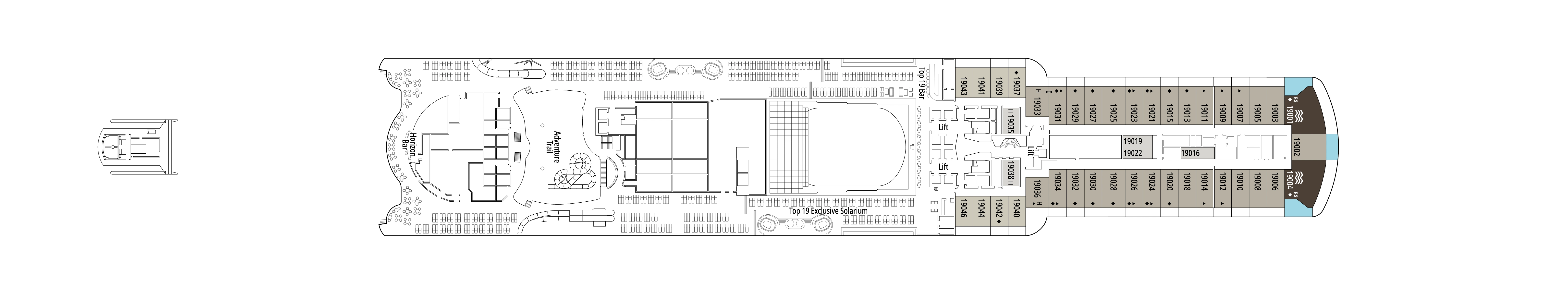MSC Seascape, Deck 19: official cabin and venue layout
