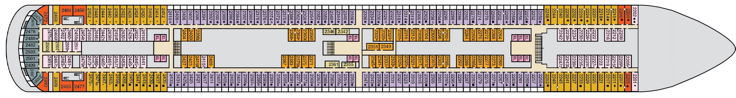 Carnival Venezia, Deck 2: official cabin and venue layout