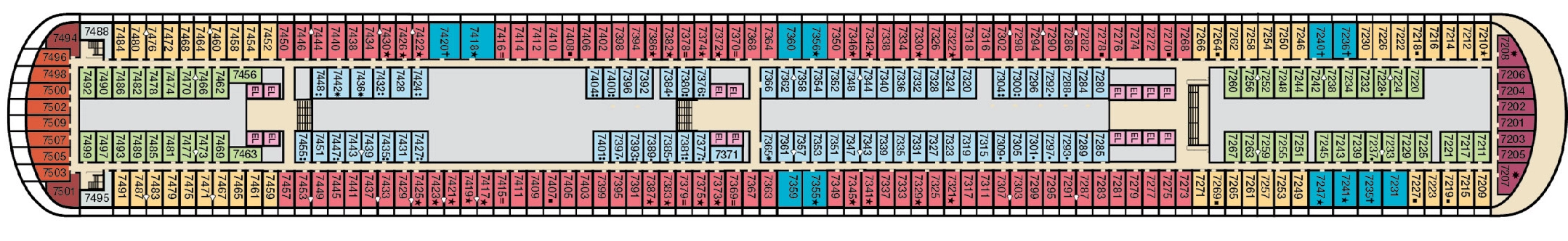 Carnival Venezia, Deck 7: official cabin and venue layout