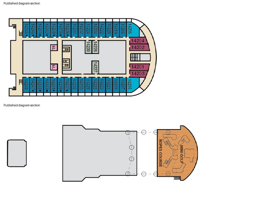 Carnival Venezia, Deck 14: official cabin and venue layout