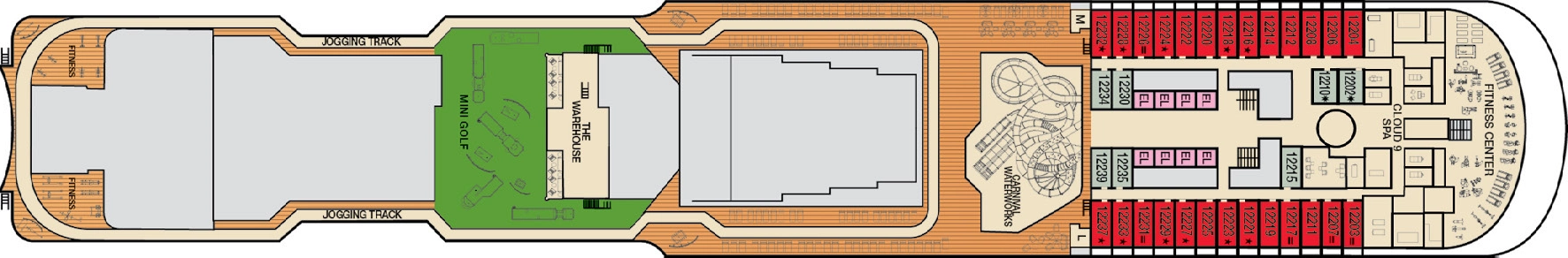 Carnival Venezia, Deck 12: official cabin and venue layout