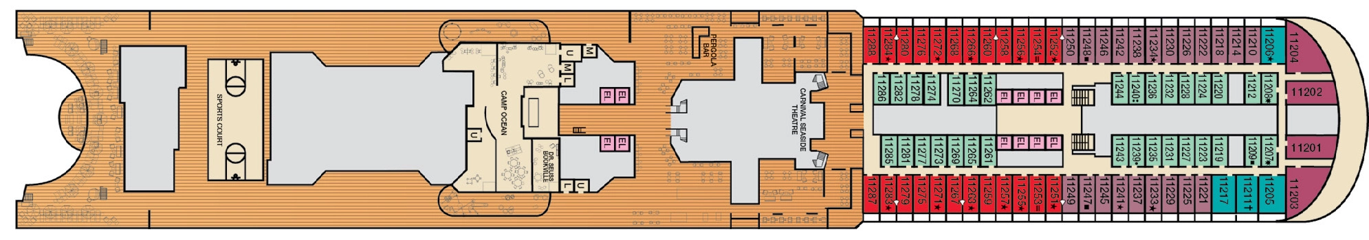 Carnival Venezia, Deck 11: official cabin and venue layout
