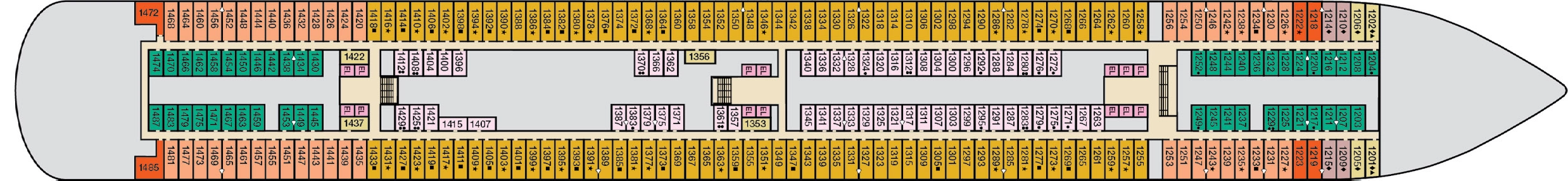 Carnival Panorama, Deck 1: official cabin and venue layout