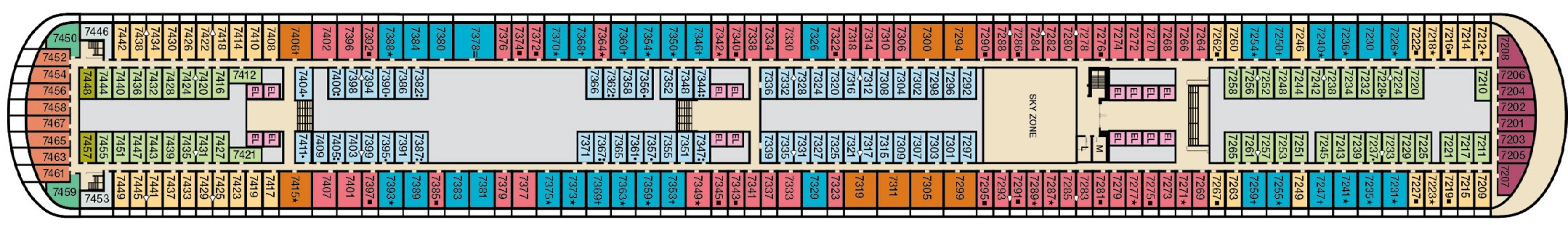 Carnival Panorama, Deck 7: official cabin and venue layout