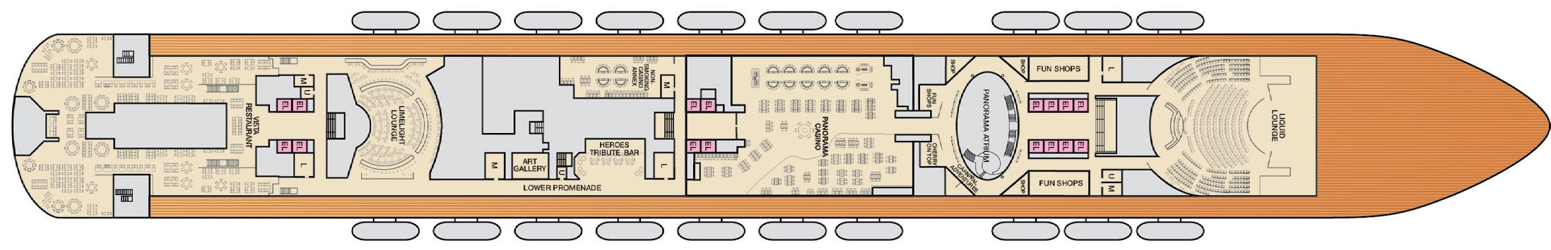 Carnival Panorama, Deck 4: official cabin and venue layout