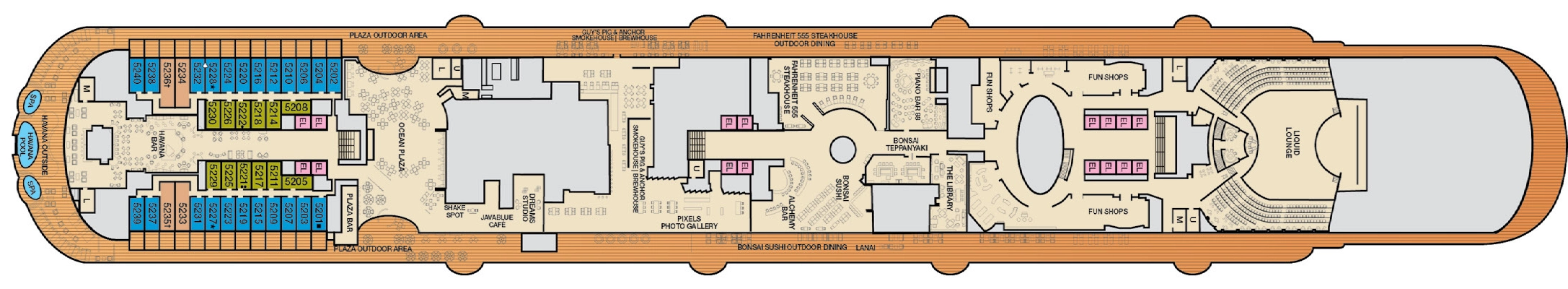 Carnival Panorama, Deck 5: official cabin and venue layout