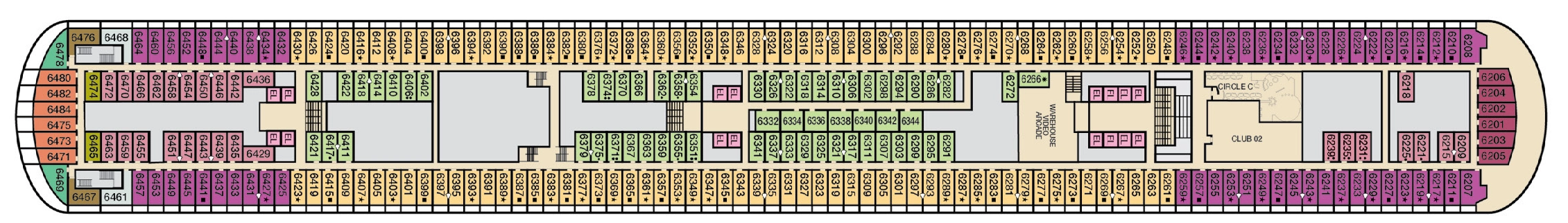 Carnival Panorama, Deck 6: official cabin and venue layout