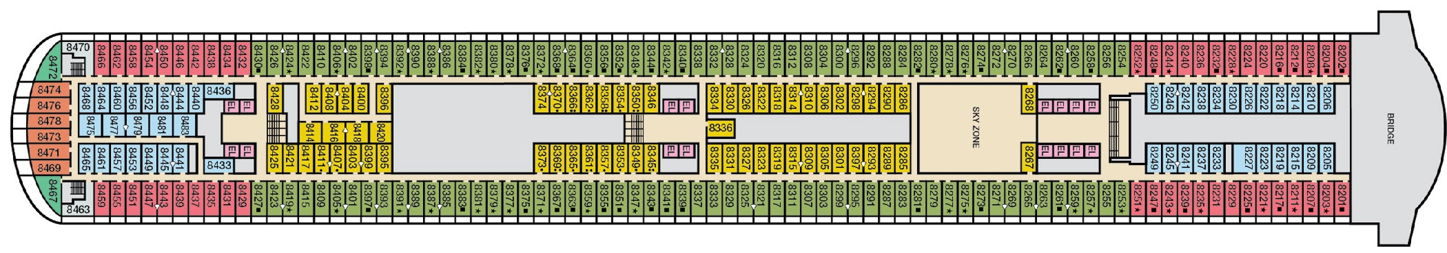 Carnival Panorama, Deck 8: official cabin and venue layout