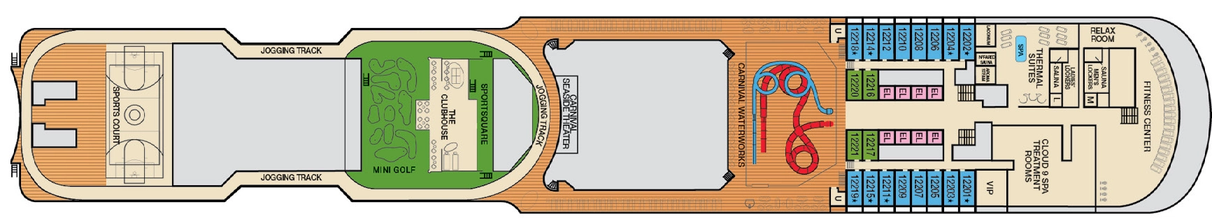 Carnival Panorama, Deck 12: official cabin and venue layout