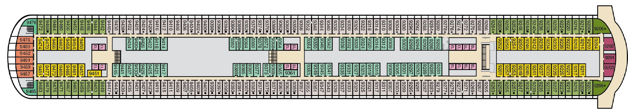 Carnival Panorama, Deck 9: official cabin and venue layout
