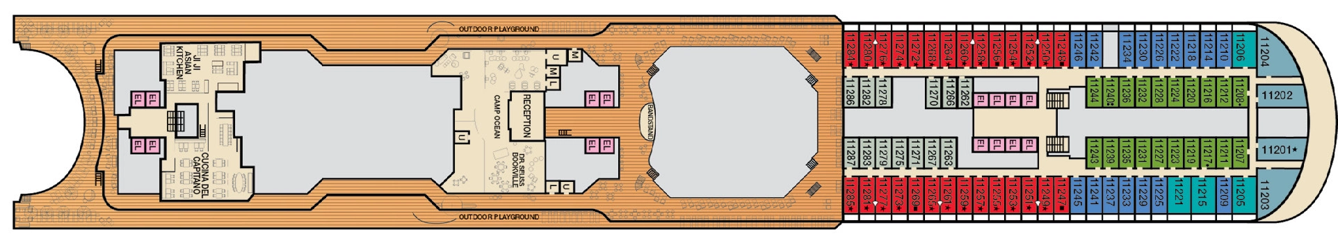 Carnival Panorama, Deck 11: official cabin and venue layout