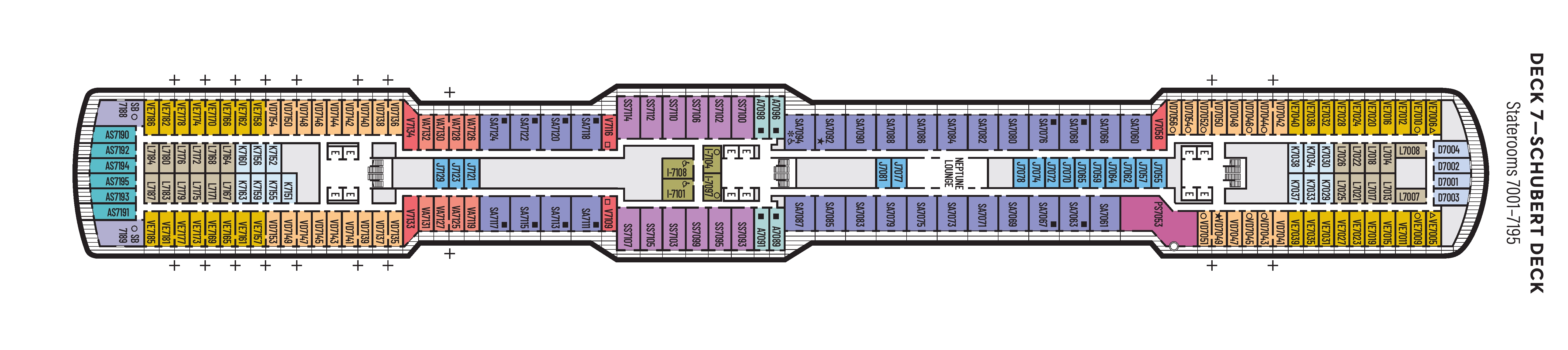 Koningsdam, Deck 7: official cabin and venue layout