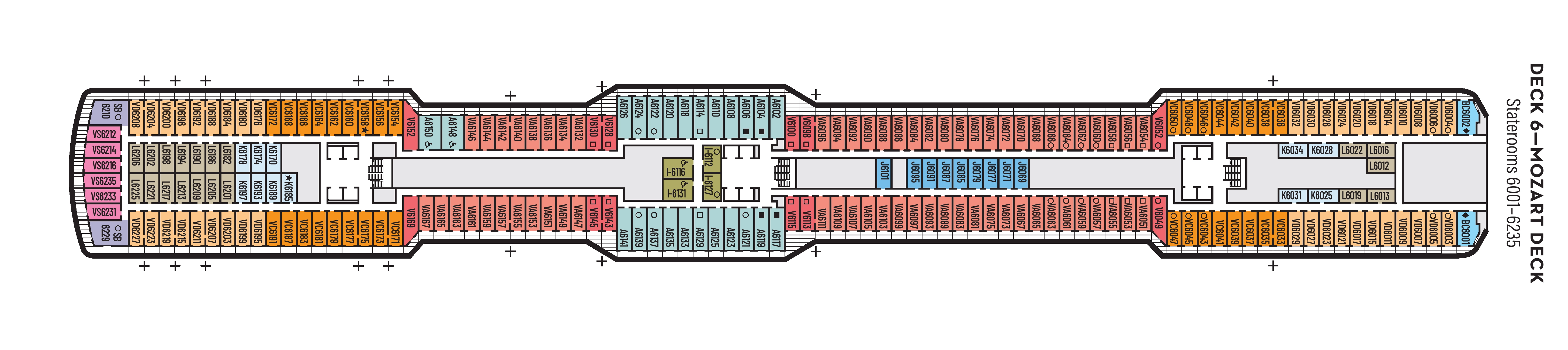 Koningsdam, Deck 6: official cabin and venue layout