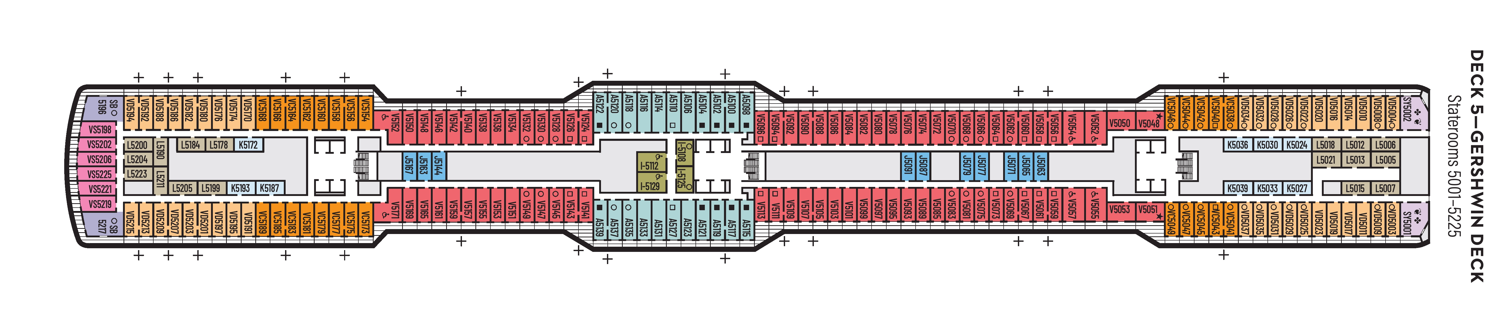 Koningsdam, Deck 5: official cabin and venue layout