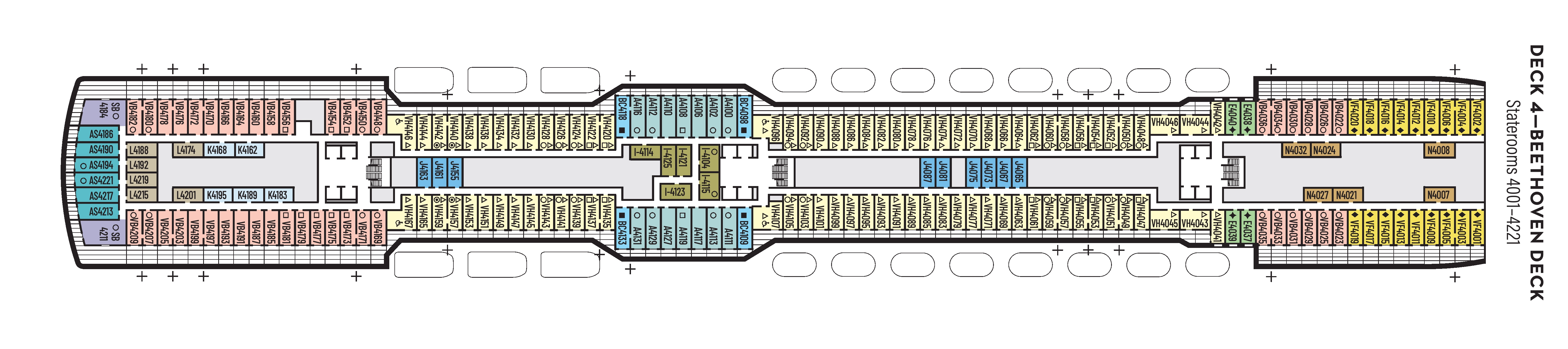 Koningsdam, Deck 4: official cabin and venue layout