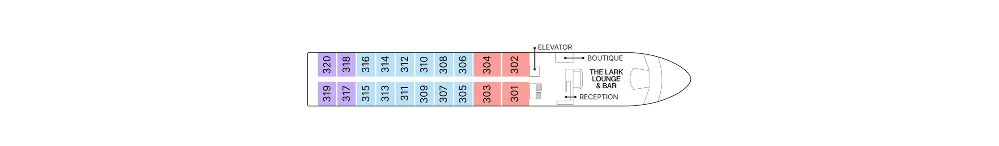 AmaDouro, Deck 3: official cabin and venue layout