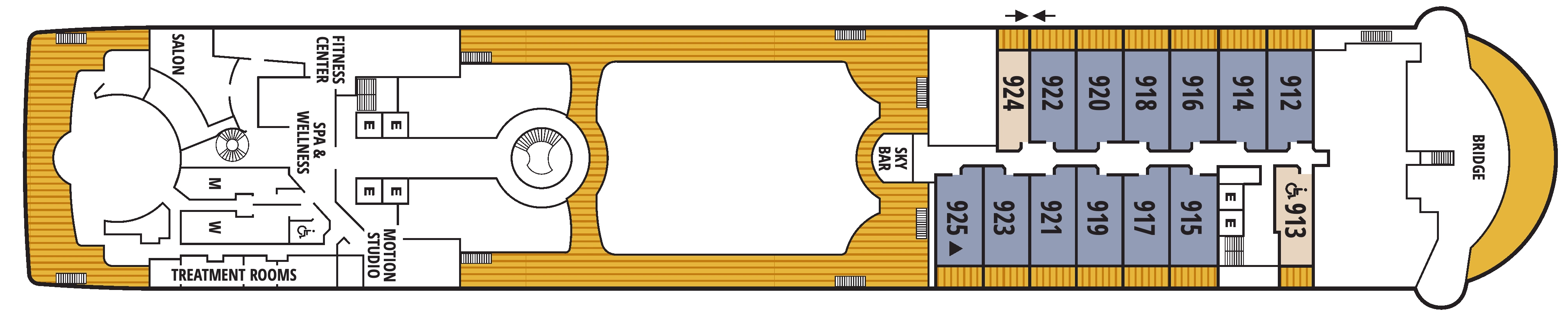 Seabourn Quest, Deck 9: official cabin and venue layout