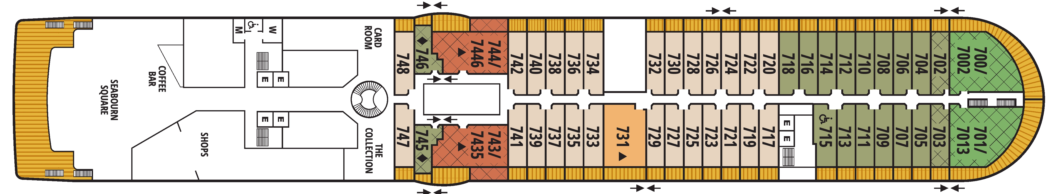 Seabourn Quest, Deck 7: official cabin and venue layout