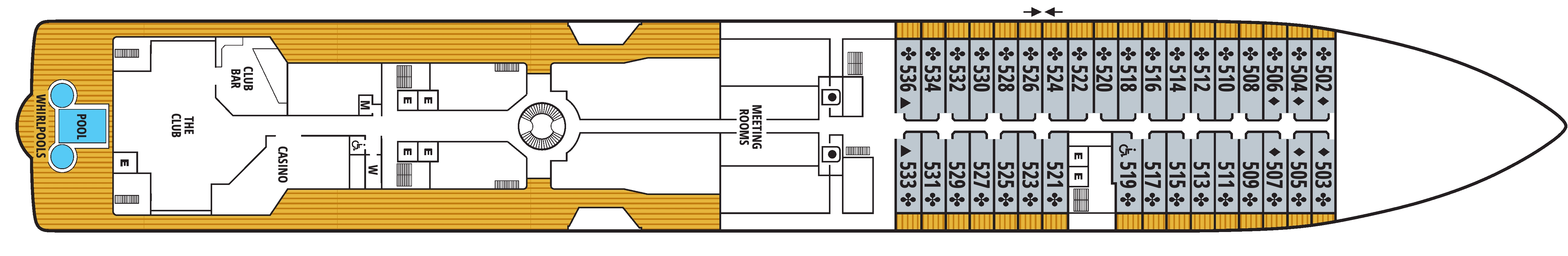 Seabourn Quest, Deck 5: official cabin and venue layout