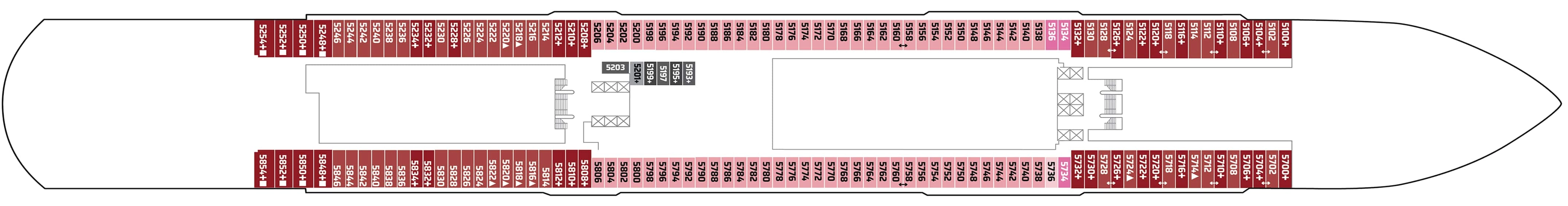 Norwegian Aura, Deck 5: official cabin and venue layout