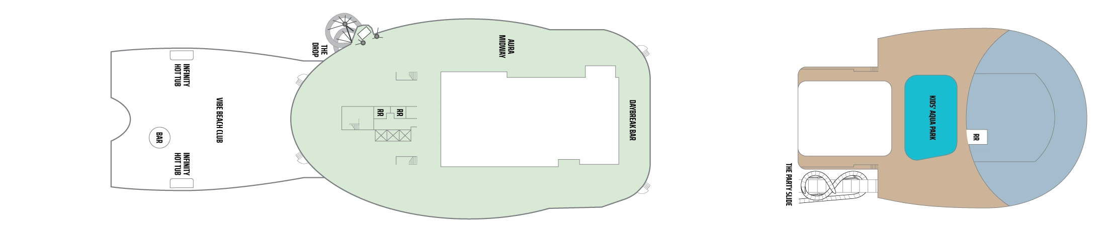 Norwegian Aura, Deck 18: official cabin and venue layout