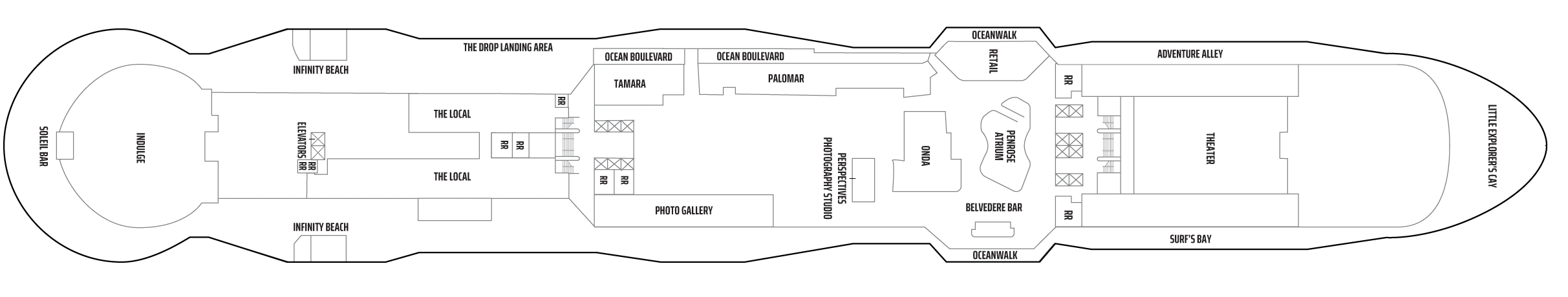 Norwegian Aura, Deck 8: official cabin and venue layout