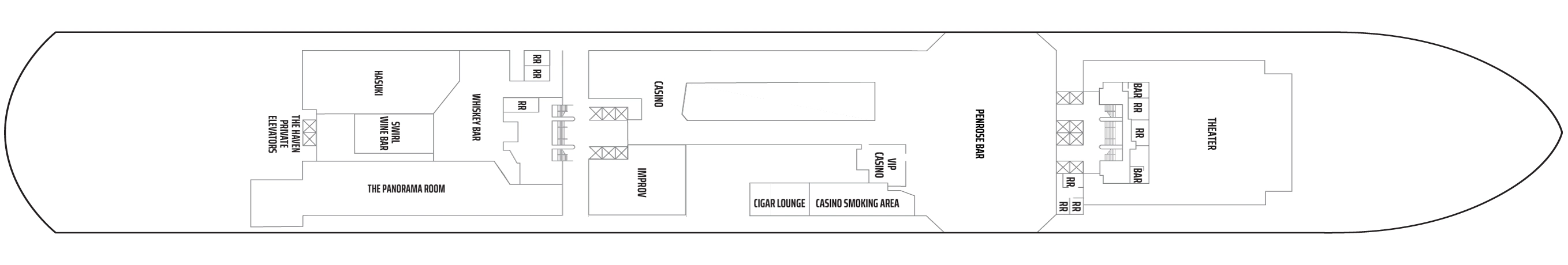 Norwegian Aura, Deck 6: official cabin and venue layout