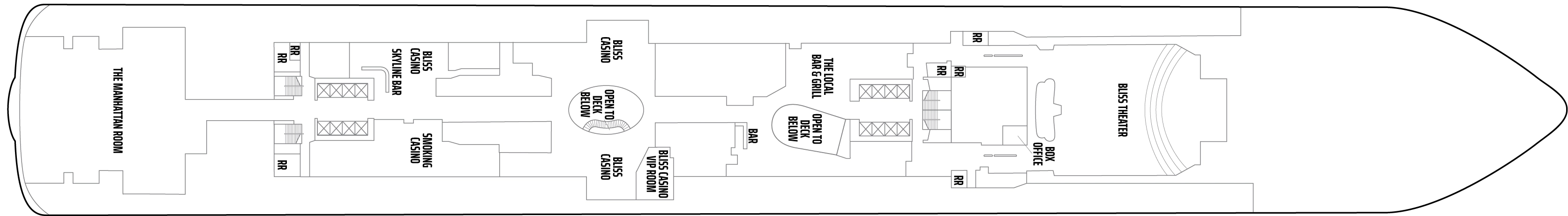 Norwegian Bliss, Deck 7: official cabin and venue layout