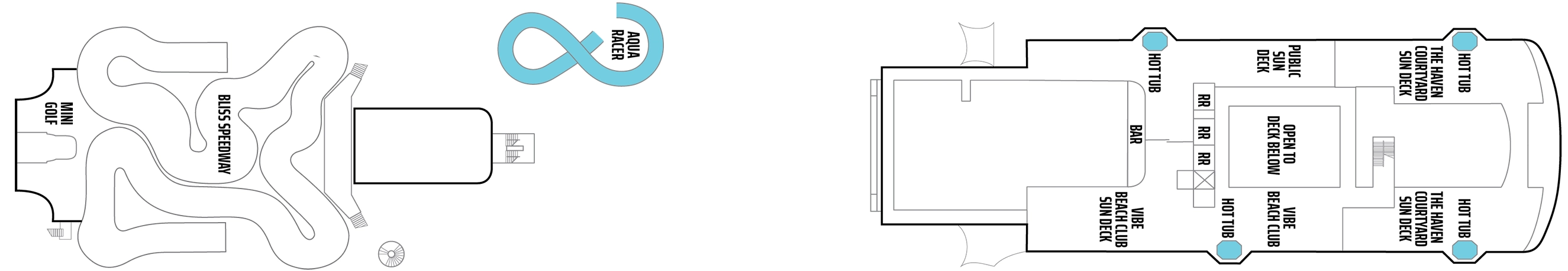 Norwegian Bliss, Deck 19: official cabin and venue layout