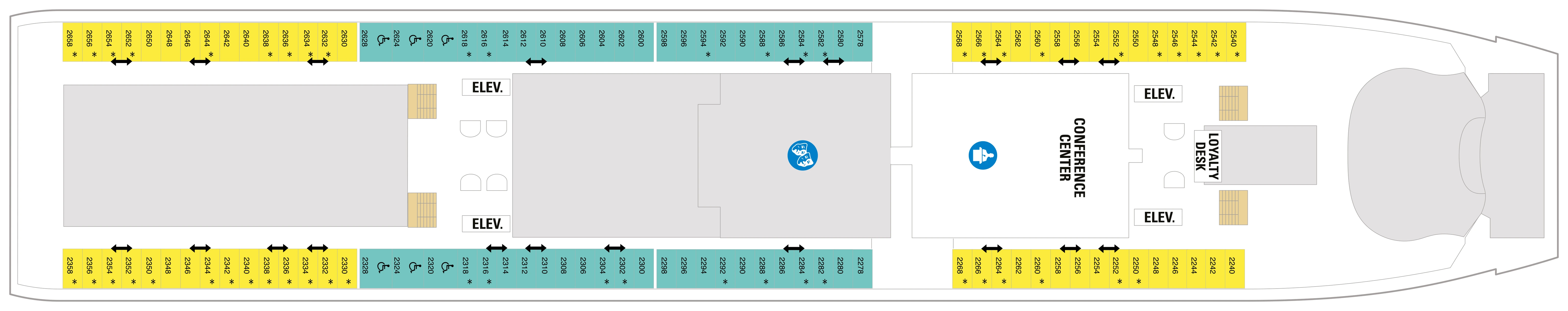 Voyager of the Seas, Deck 2: official cabin and venue layout