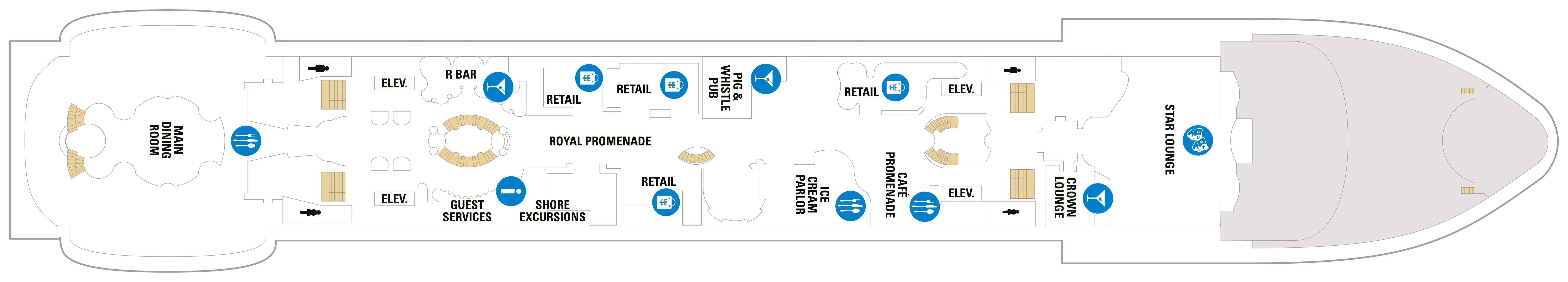 Voyager of the Seas, Deck 5: official cabin and venue layout
