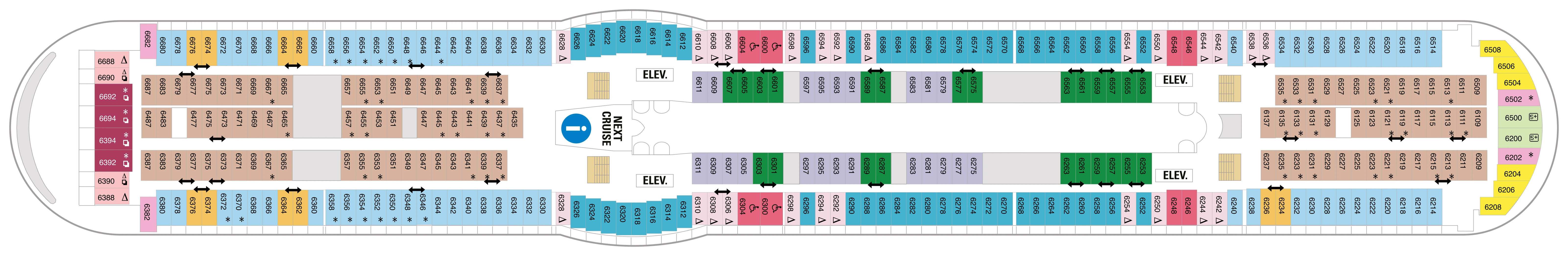 Voyager of the Seas, Deck 6: official cabin and venue layout