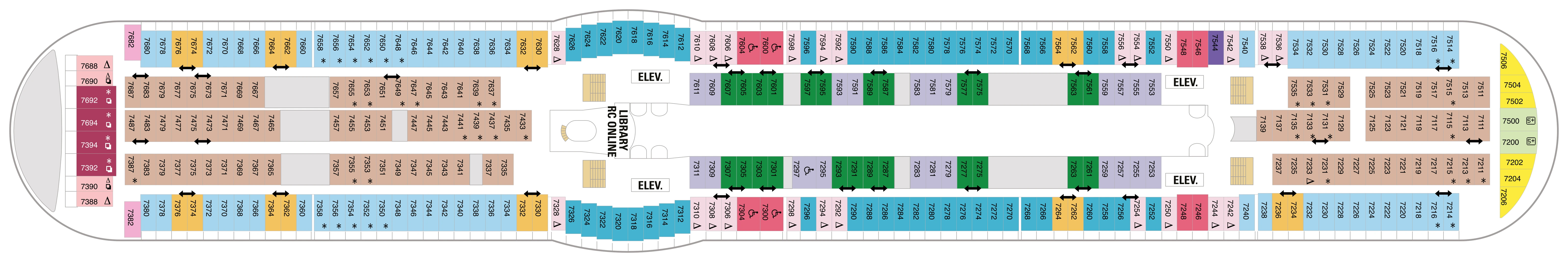 Voyager of the Seas, Deck 7: official cabin and venue layout