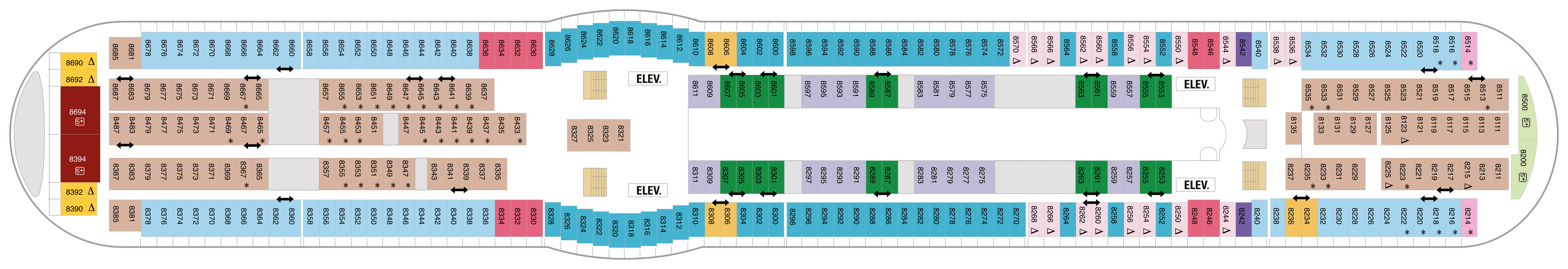 Voyager of the Seas, Deck 8: official cabin and venue layout