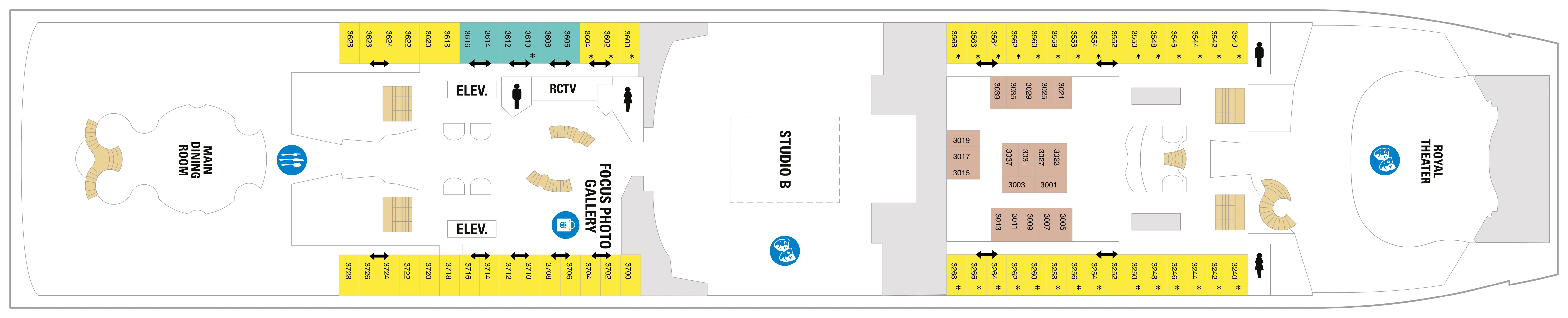Voyager of the Seas, Deck 3: official cabin and venue layout
