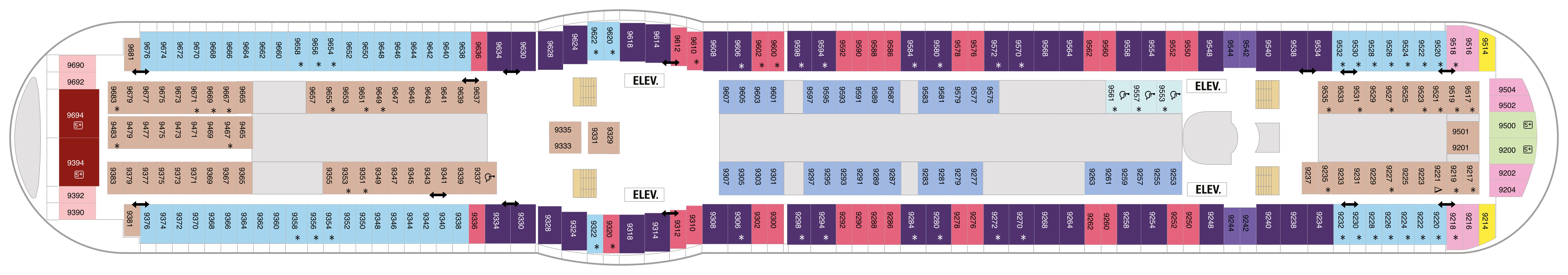 Voyager of the Seas, Deck 9: official cabin and venue layout