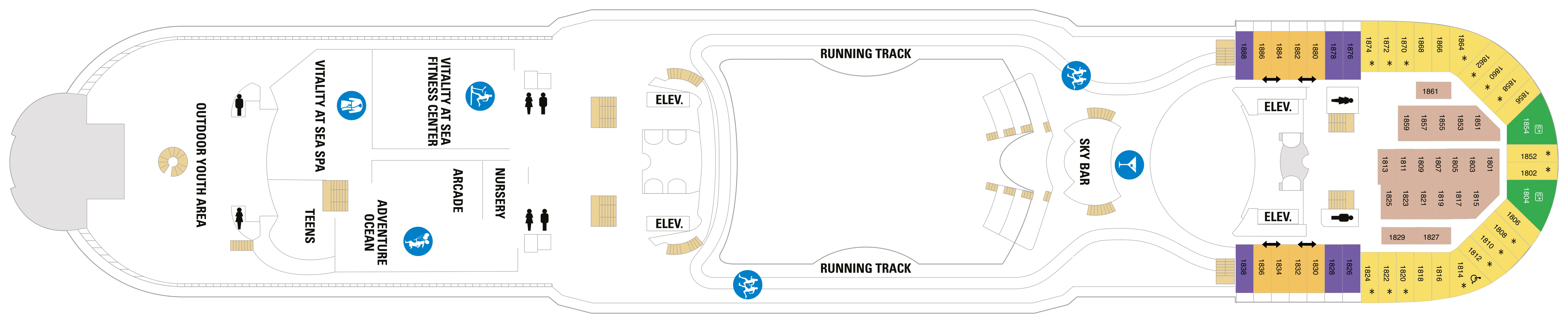 Voyager of the Seas, Deck 12: official cabin and venue layout