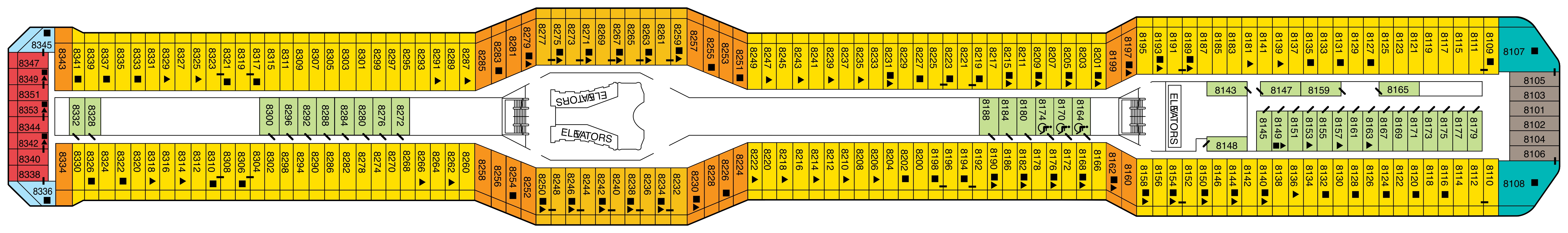 Celebrity Equinox, Deck 8: official cabin and venue layout