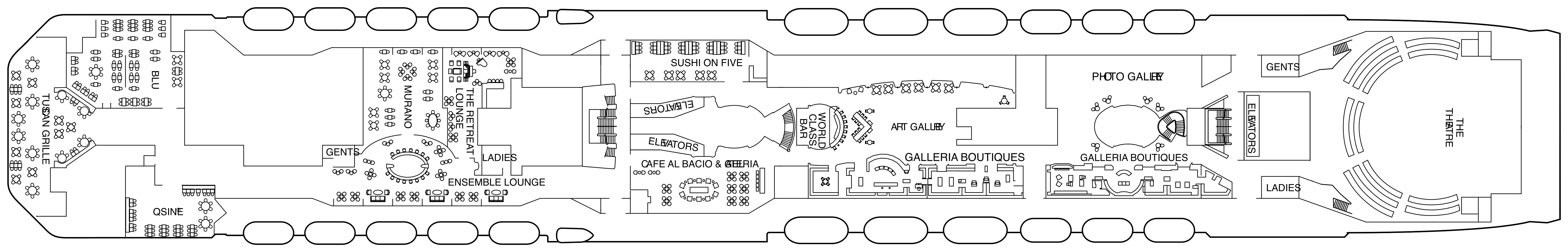 Celebrity Equinox, Deck 5: official cabin and venue layout