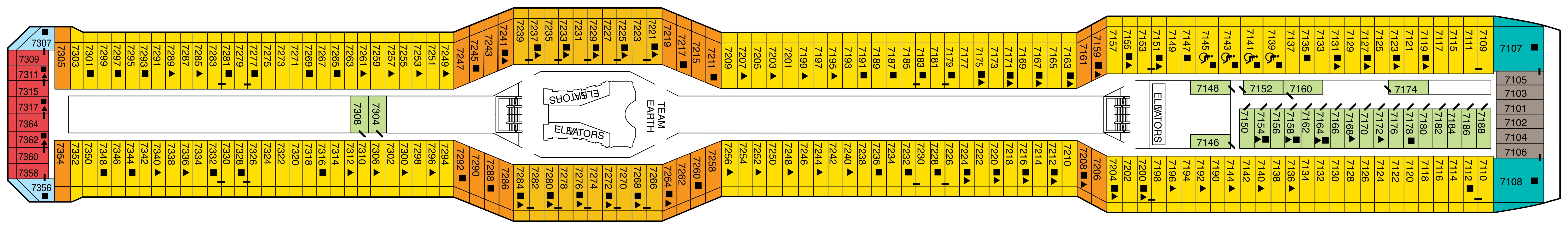 Celebrity Equinox, Deck 7: official cabin and venue layout