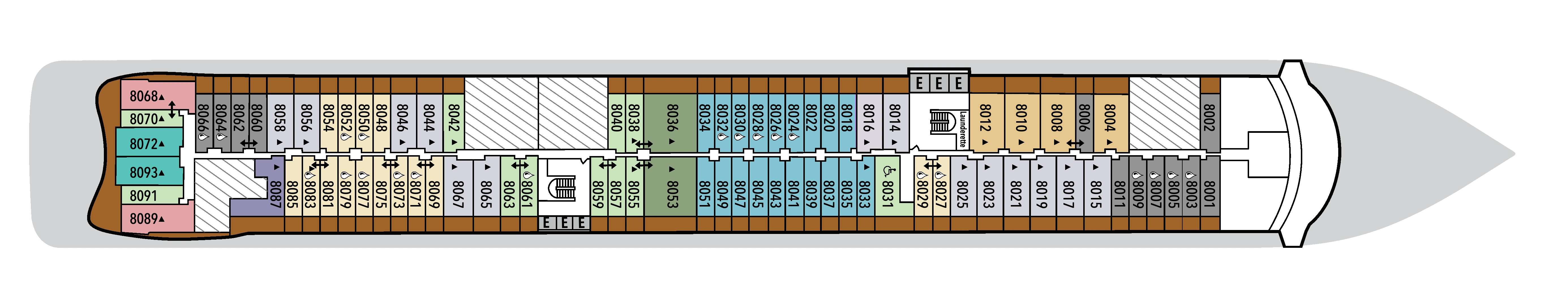 Silver Ray, Deck 8: official cabin and venue layout