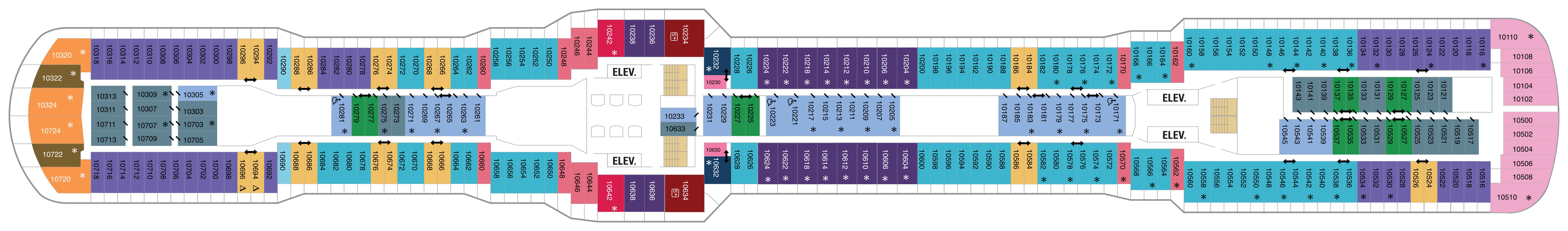 Ovation of the Seas, Deck 10: official cabin and venue layout