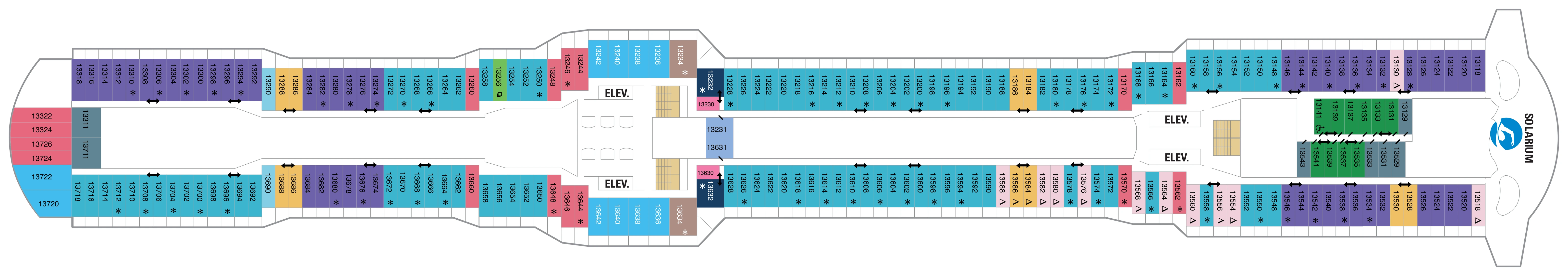 Ovation of the Seas, Deck 13: official cabin and venue layout