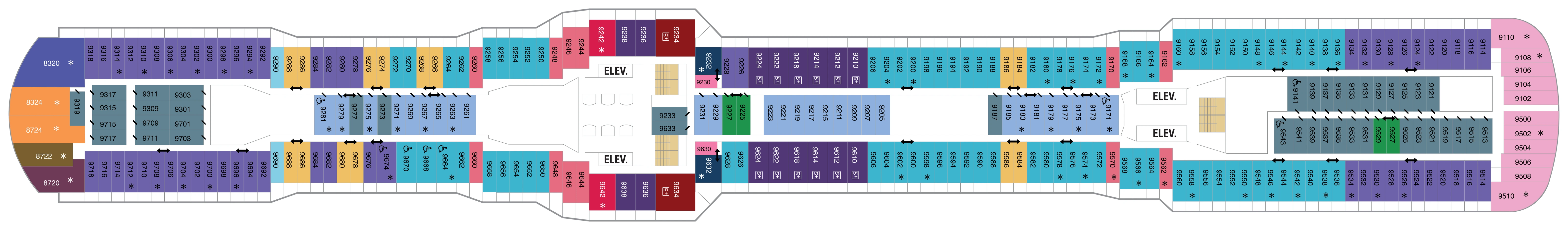 Ovation of the Seas, Deck 9: official cabin and venue layout