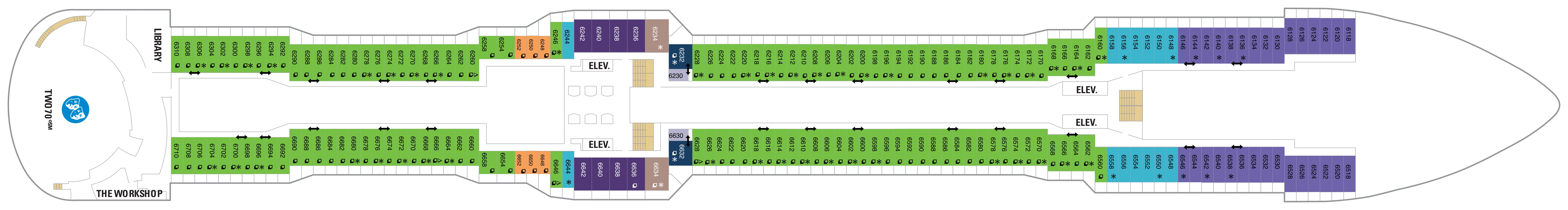 Ovation of the Seas, Deck 6: official cabin and venue layout