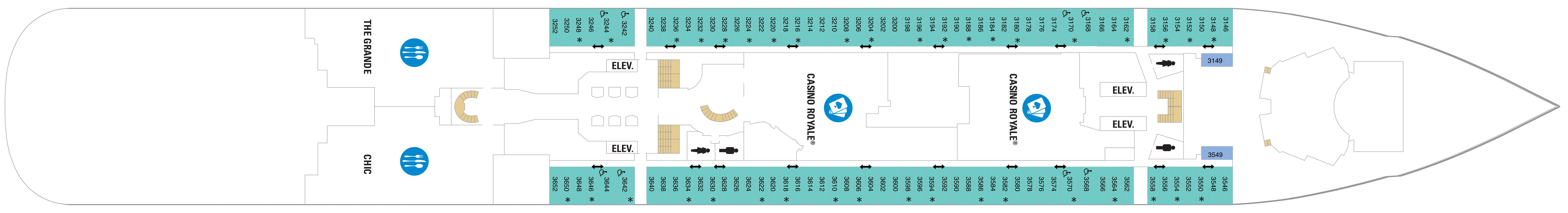 Ovation of the Seas, Deck 3: official cabin and venue layout